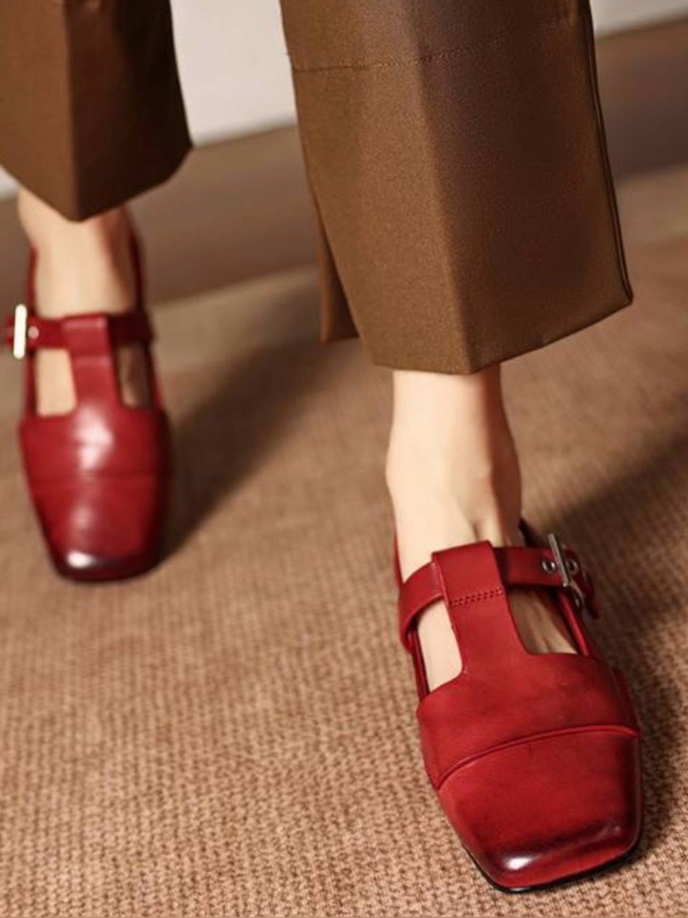 Red Leather Slingback Mules